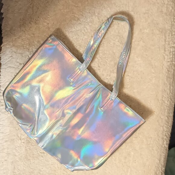 NWOT ~Chi for Ultra Beauty Silver Rainbow Chromatic Iridescent Shoulder Tote Bag - Picture 6 of 6